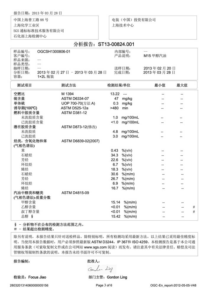 甲醇汽油质量检测
