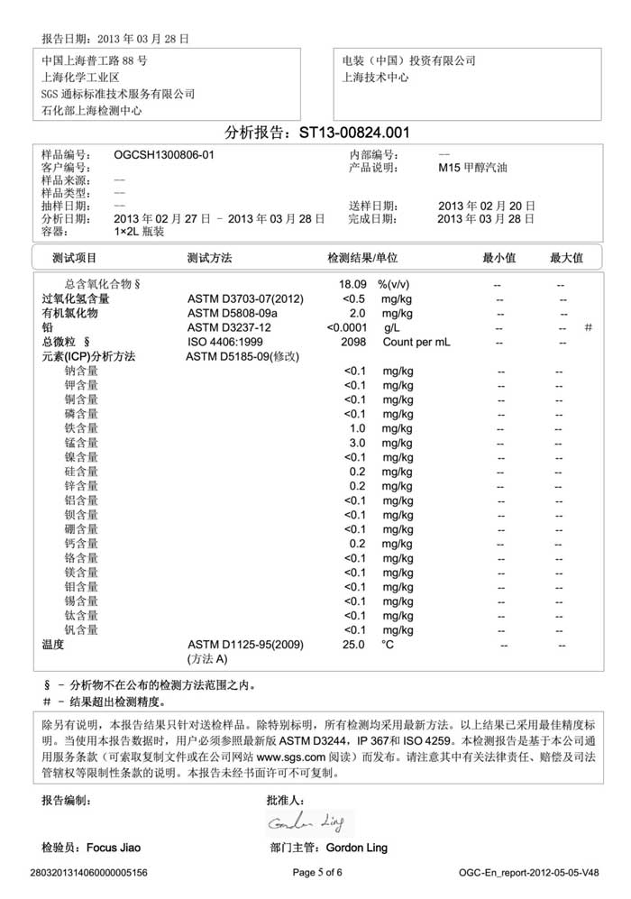 甲醇汽油质量检测