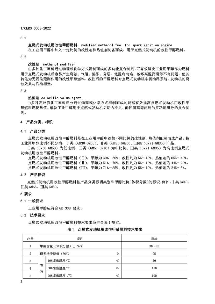 点燃式发动机用改性甲醇燃料