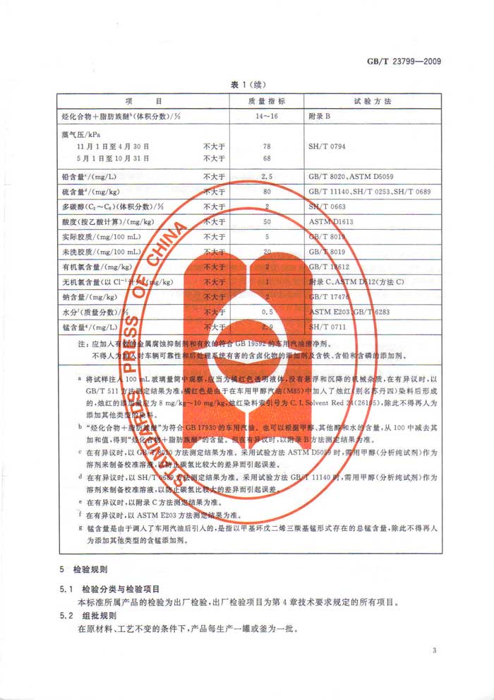 车用甲醇汽油M85国家标准
